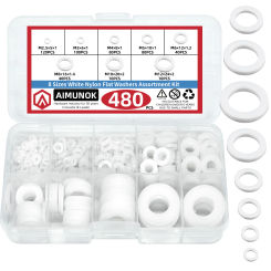 AIMUNOK 480PCS 8-Size White Nylon Flat Washers Set – Premium, Multi-Purpose for Home, Electric, Machinery & Vehicles!