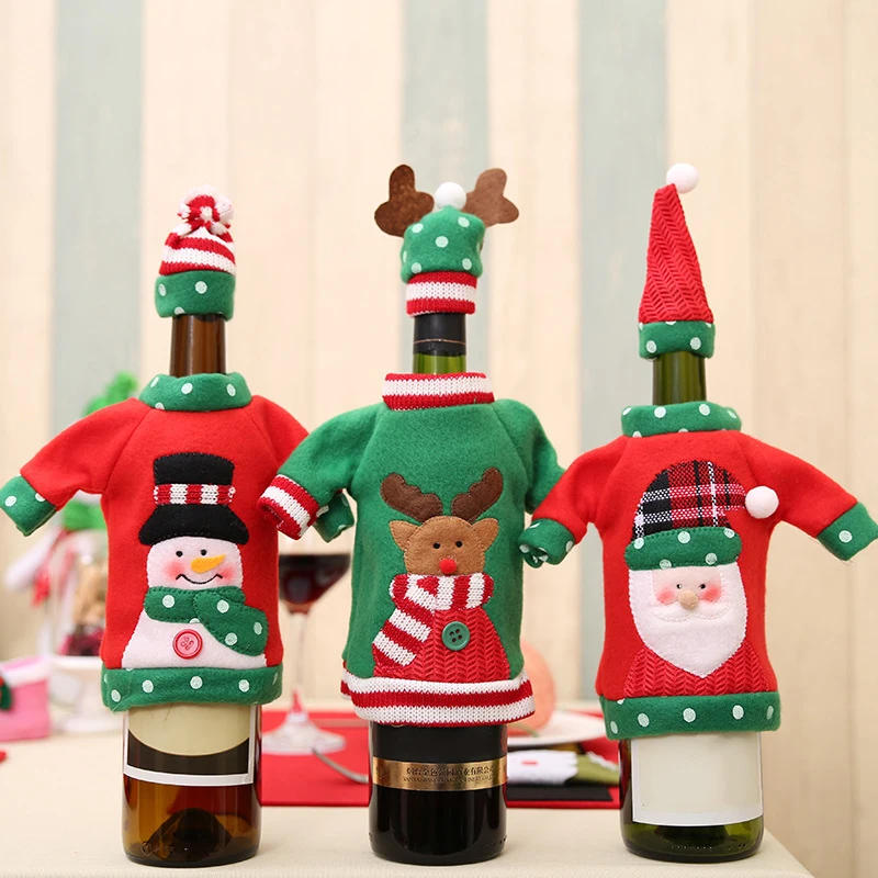 Description Picture 2 of itemChristmas Wine Bottle Cover Set Santa Snowman Woven Wine Bottle Bags for Christmas Party Dinner Table Decorations New Year Gifts