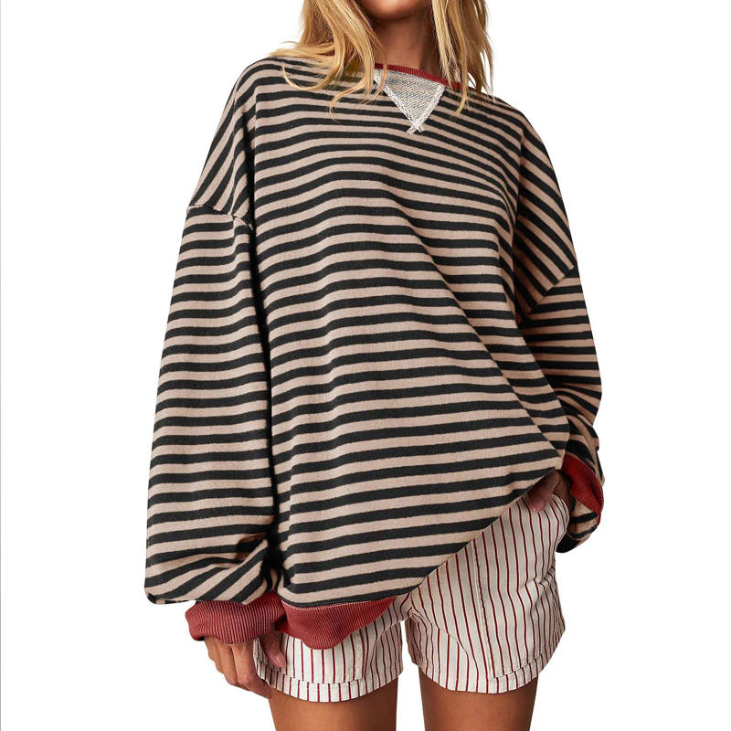 Description Picture 4 of itemy2k Oversized Striped Color Women's Pullover, O-Neck Long Sleeve Casual Daily Wear 2024 Women Pullover Loose Jersey de mujer