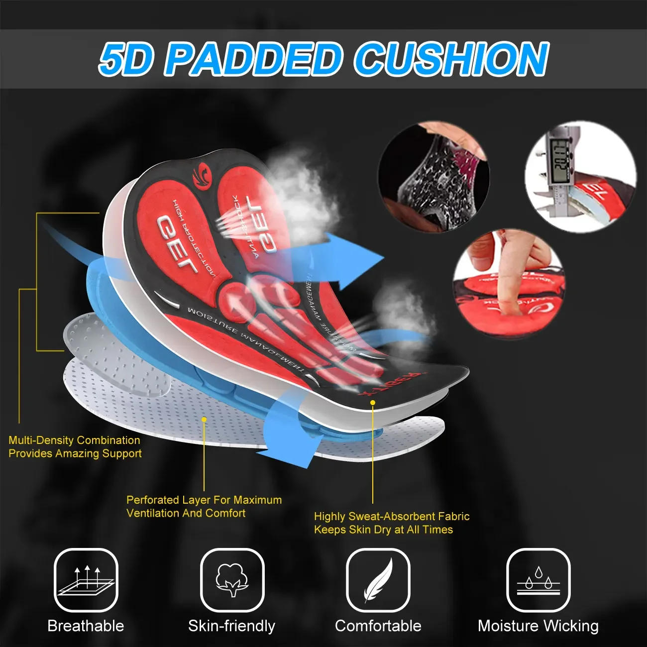 Description Picture 6 of itemX-TIGER Cycling Bib Shorts Summer Bike Breathable Polyester Sports Shorts Men's 5D Gel Padded Tights Man Lycra Bicycle Shorts