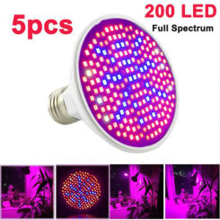 5pcs AC Full Spectrum 200 LED Plant Grow Light  E27 Bulb flower growing lamp uv IR Hydro greenhouse Indoor room growth Lighting