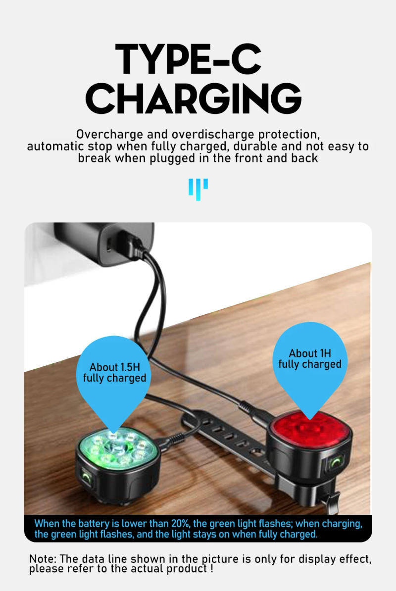 Description Picture 6 of itemCYCLAMI Bike Light Rechargeable Waterproof Bicycle Front Light with Taillight Set Flashlight Bicycle Light Set Cycling LED