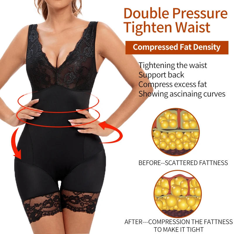 Description Picture 5 of itemWomen Full Body Shapewear Sexy V Neck Bodysuit Slimming Belly Lace Patchwork Underwear Waist Trainer Modeling Strap Corset
