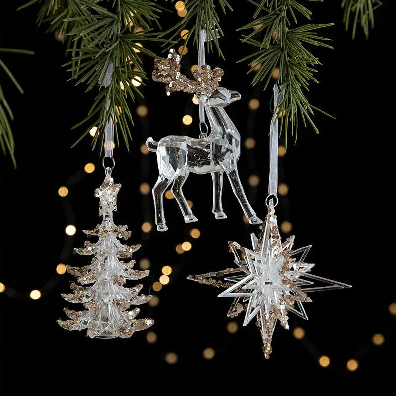 Description Picture 4 of itemCrystal Christmas Snowflake Elk Bell Pendant Figurine Collectibles Small Ornament for Christmas Tree Holiday Party Decorations
