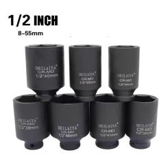Large Size 46mm 50mm55mm Sockets 1/2" Drive Deep Impact Pneumatic Long Hex Socket Wrench Head Heavy Tire 6 Point Socket Head
