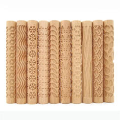1PC Wooden Texture Rolling Pin Ceramic Pottery Art Embossed Rod Flower Pattern Mud Roll DIY Handmade Sculpture Clay Craft Tools