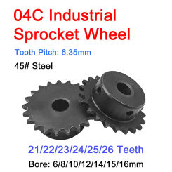 1Pc 04C Sprocket Wheel 21/22/23/24/25/26 Teeth 25H Chain Gear With Step 45# Steel Bore 6/8/10/12/14/15/16mm Transmission Gears