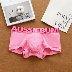 Aussiebum Men's Pure Cotton Briefs Low Waist Letter Tide Comfortable Sweat Absorption Boxer Pants Shorts