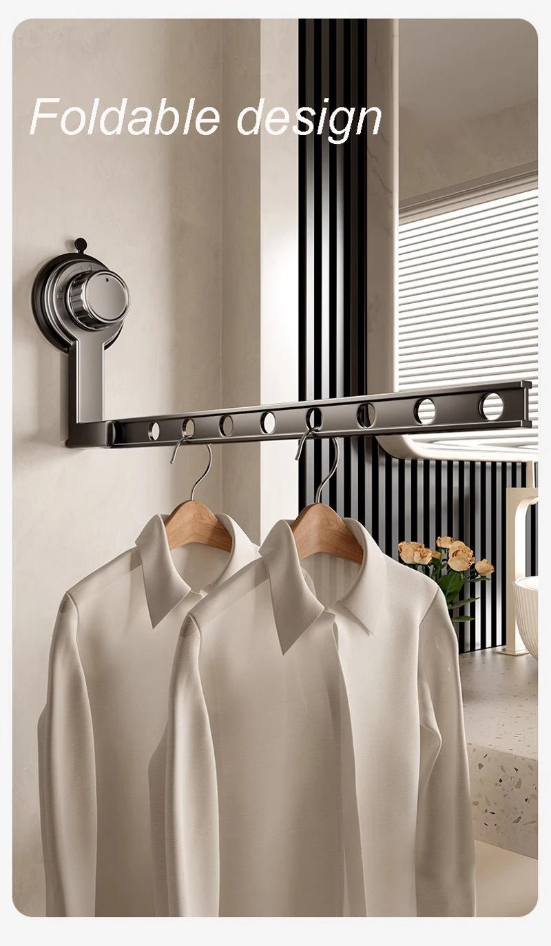 Description Picture 6 of itemSuction Cup Indoor Outdoor Folding Clotheslines Wall Mounted Bathroom Clothes Drying Rack Portable Clothes Hangers Hook Storage