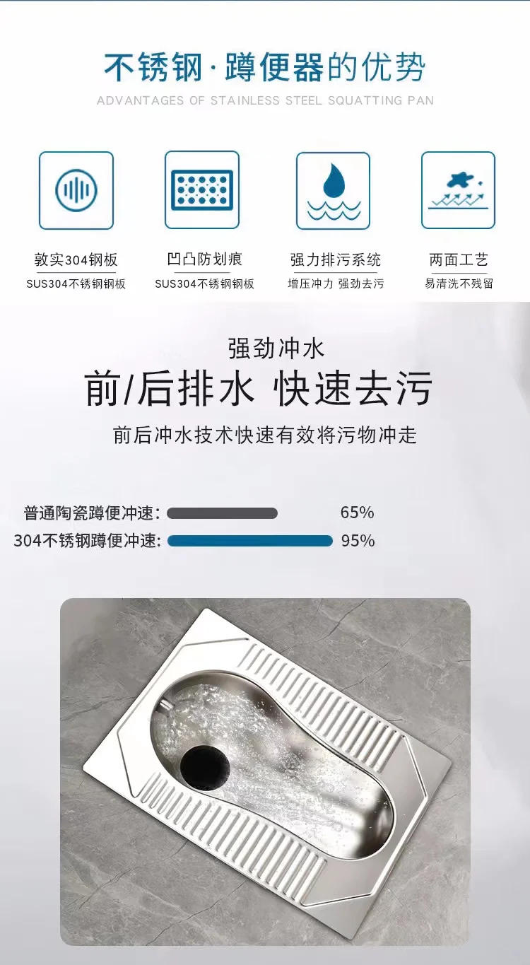 Description Picture 5 of item304 stainless steel squat toilet bar KTV size squat toilet deodorant with curved toilet front drainage adult squat pit