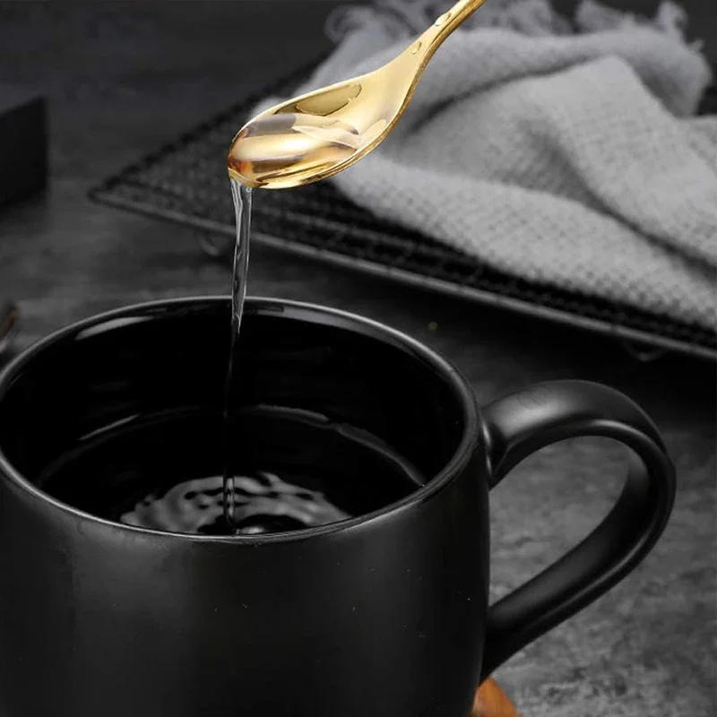 Description Picture 5 of item1-8Pcs Leaves Coffee Spoons Creative Stainless Steel Dessert Ice Cream Scoop Coffee Tea Stirring Spoon Gold Silver Tableware Set