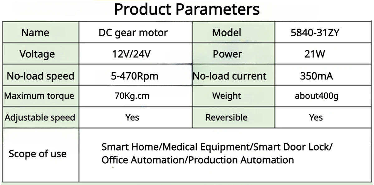 Description Picture 5 of itemDouble Shaft Worm Gear Motor DC 12V 24V High Torque Maximum 70KG Self Locking Adjustable Speed Forward Reverse Motor 4-470RPM
