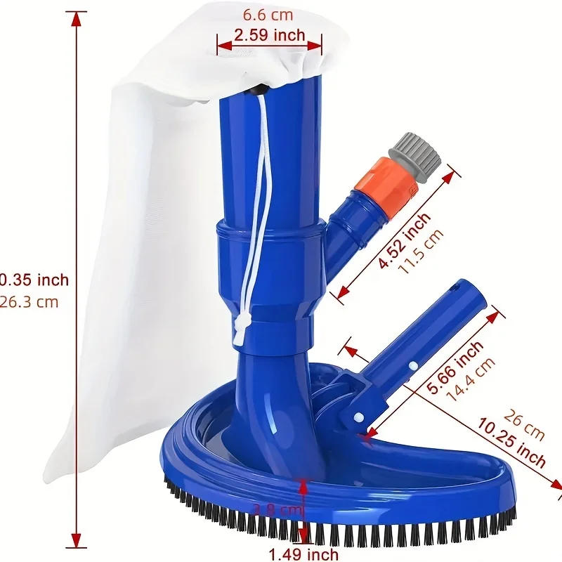 Description Picture 6 of itemPortable Pond Vacuum Jet Underwater Cleaner with Brush Bag Blue Crescent Shaped Professional Cleaning Tool for Swimming Pools