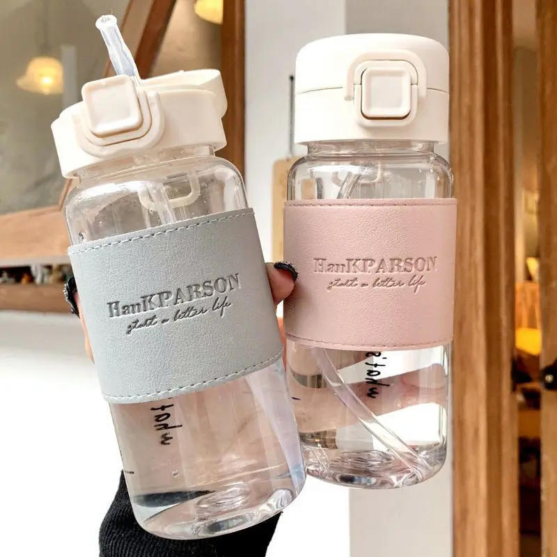 Description Picture 2 of item1Pc Creative Water Bottle with Straw Portable Cute Plastic Drinking Bottle Leak-proof Drinkware for Drinking Milk Coffee Tea