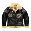 B31850 European Size High Quality Super Warm Genuine Sheep Leather Coat Mens Big B3 Shearling Bomber Military Fur Jacket