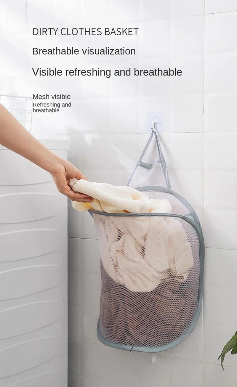 Description Picture 5 of itemClothes basket wall mounted foldable storage net bathroom laundry laundry bag collection hanging basket