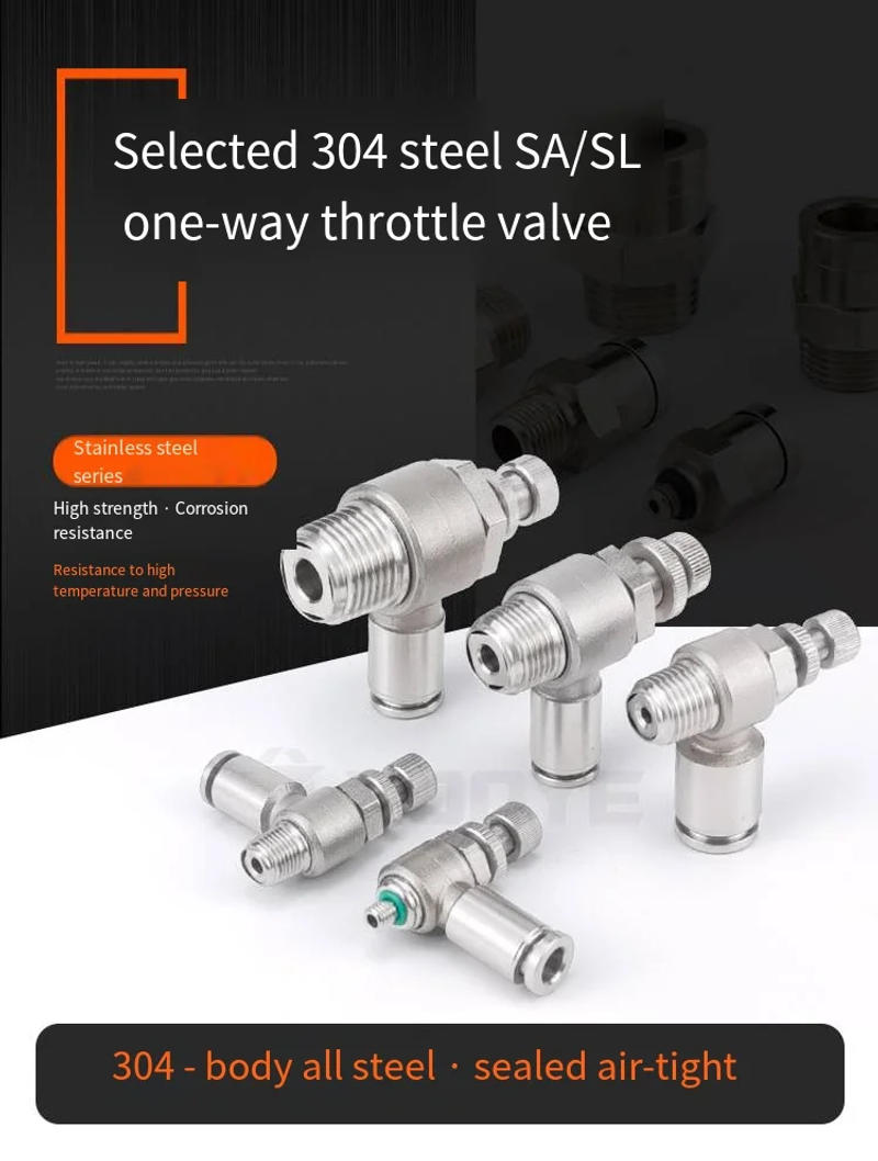 Description Picture 6 of item304 stainless steel pneumatic air pipe joint speed control one-way flow limiting cylinder throttle valve SL6-01/8-02/10-03