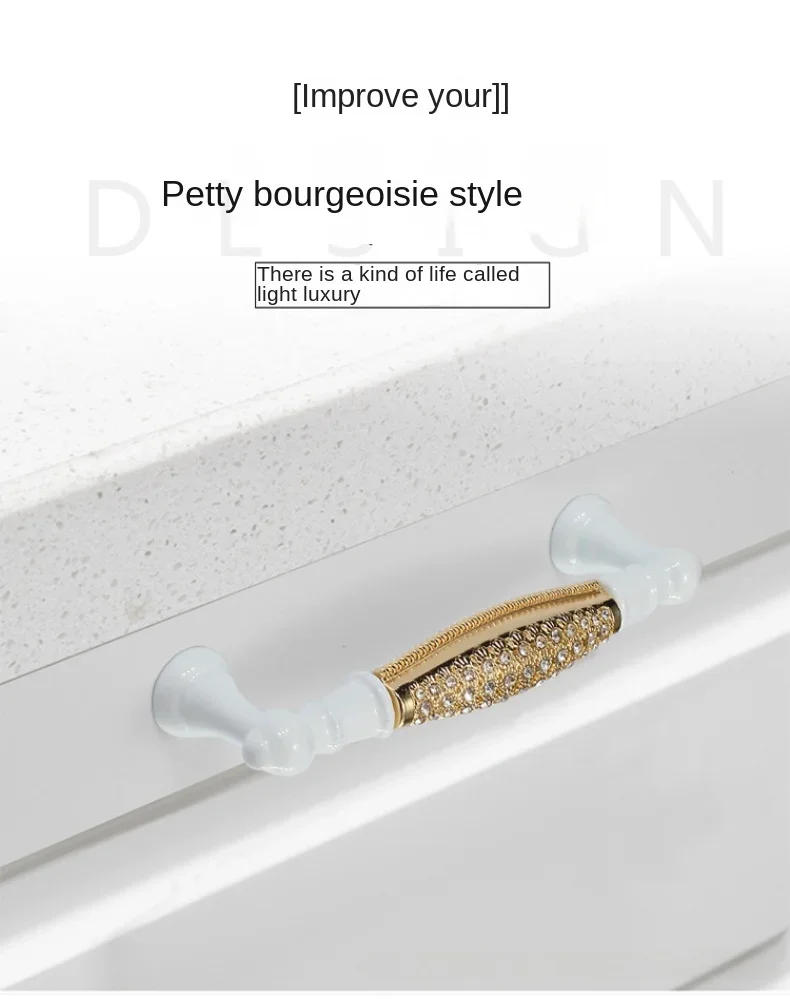 Description Picture 2 of itemEuropean Style Cabinet Door Handle Gold Set Diamond Modern Simple Cabinet Handle Drawer White Wardrobe Door Handle