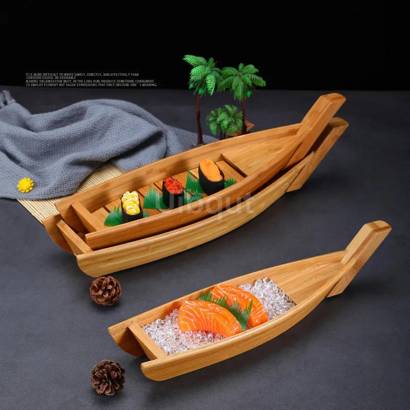 Description Picture 6 of itemJapanese Cuisine Sushi Boats seafood Tool Wooden Shop Model Wood Handmade Simple ship Sashimi Assorted Cold Dishes sushi plate