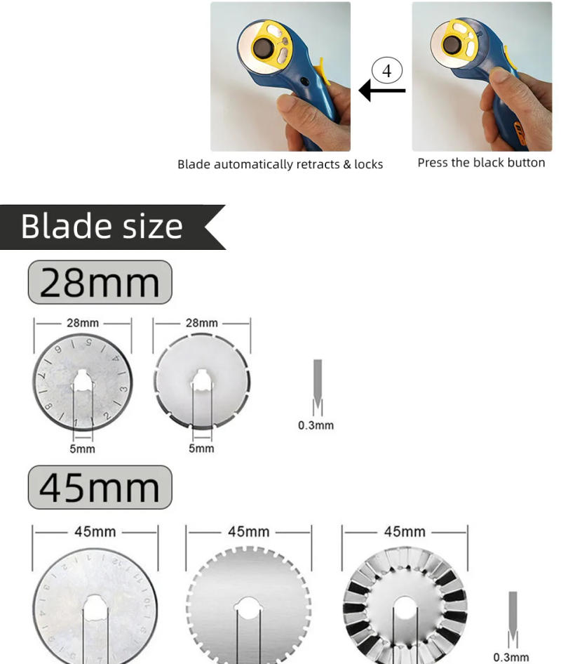 Description Picture 3 of itemRotary Cutter Patchwork Leathercraft Roller Tool SKS7 45mm Olfa Blade 1 Key Block Ergonomic Handle DIY Sewing Accessories