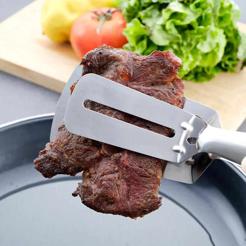 Description Picture 4 of item304 Stainless Steel Frying Shovel Clip Multifunctional Steak Bbq Tongs Pancake Fried Pizza Steak Fish Spatula Bread Kitchen Tool