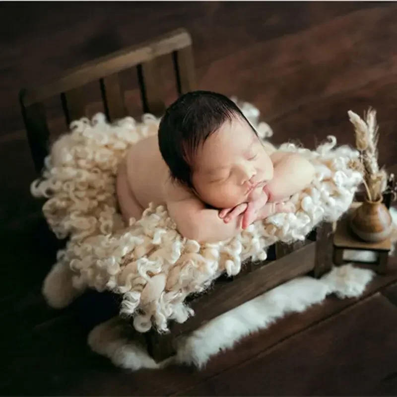 Description Picture 3 of itemNewborn Photography Furniture Handmade Wooden Bed Vintage Crib and Posing Mattress Props Studio Baby Photography Accessories