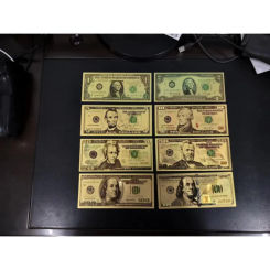 8pcs/Set 24K Gold Plated Souvenir Home Decoration Realistic Banknotes Dollars Antique Plated High Quality Commemorative Notes