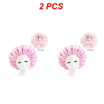 1/2PCS Reversible Satin Bonnet Hair Caps Double Layer Adjust Sleep Night Head Cover Hat For Curly Springy Hair Styling