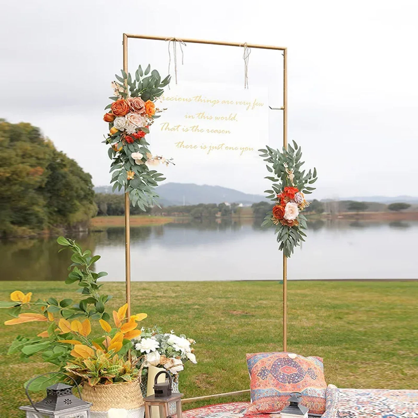 Description Picture 4 of item2 Pcs Artificial Wedding Arch Flowers Kit Wedding Flowers Garlands Silk Peony Flower Swag Welcome Sign Floral for Ceremony Party