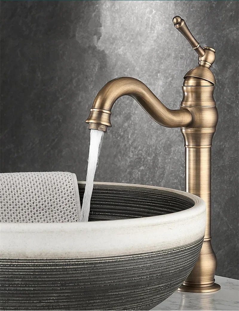 Description Picture 5 of itemBathroom Antique Brass Bathroom Basin Faucet Cold And Hot Water Mixer Sink Deck Mounted Black Oil Brushed Tap