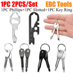 2pcs Portable Key Shaped Phillips Slotted Screwdriver with Keychain Multifunctional Mini Pocket Repair EDC Tools Gadget