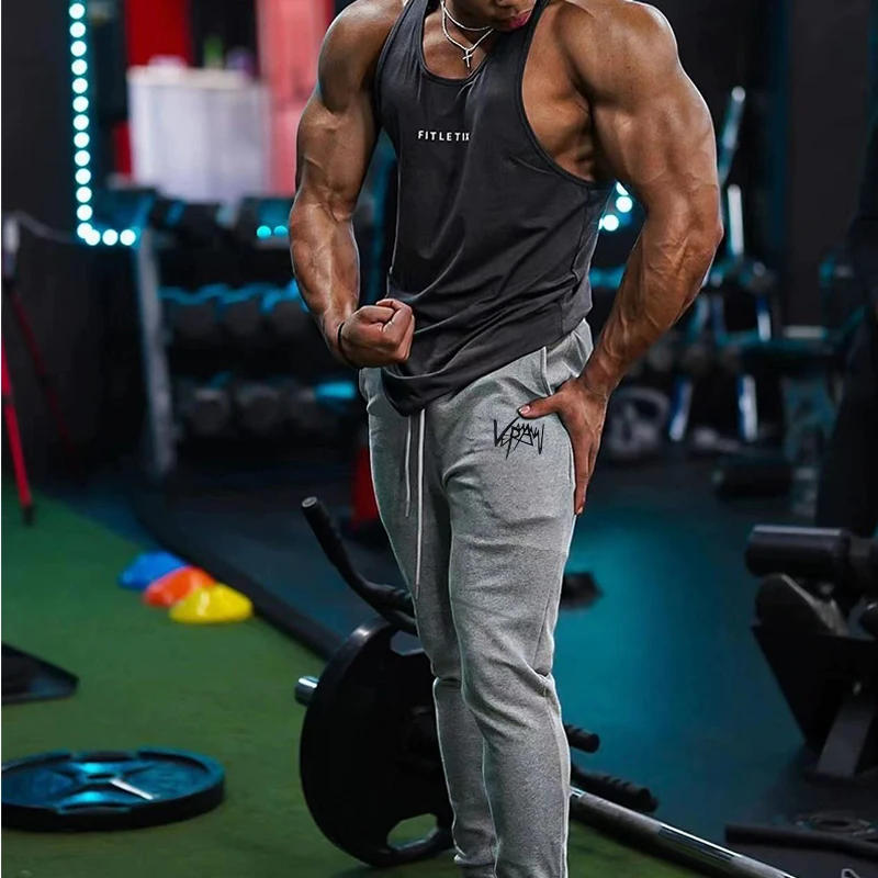 Description Picture 3 of itemThin sports pants, European and American men's new trendy brand slim fit solid color sports leggings, casual fitness cropped pan