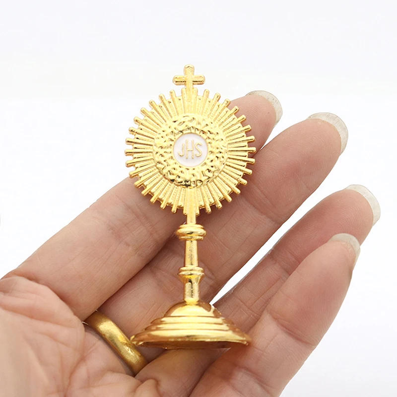 Description Picture 2 of itemCatholic Christian Communion Statue Gold Jesus Hominum Salvator Home Office Table Decoration Cross Figurine Religion Gift