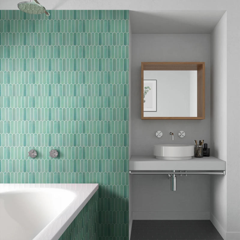 Description Picture 3 of item1/10pcs 3D Peel and Stick Green Tile 3D Tile Sticker Bathroom Wall Tile Kitchen Tile Backsplash Self Adhesive Wall Panel 30x30cm