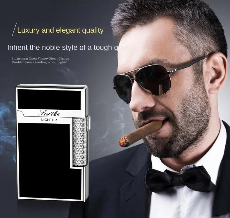 Description Picture 3 of itemMetal Windproof Cigar Cigarette Lighter Jet Torch Gas Two Types Flames Unusual Lighters Smoking Accessory Butane Gadgets for Men