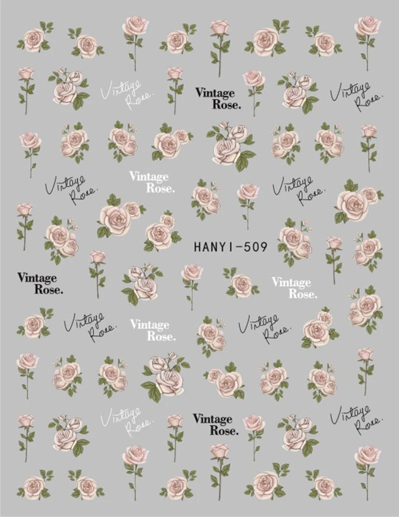 Description Picture 2 of itemNail Decals Vintage Roses Pink Flowers Full Tips Back Glue Nail Stickers For Nail Tips Beauty