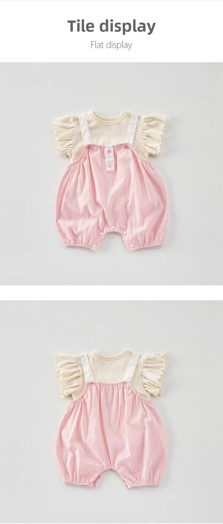 Description Picture 5 of itemSummer Infant and Toddler Set, Female Baby Thin Vertical Striped Strap Pants Minimally Stylish Cotton Top, T-shirt Two Piece Set