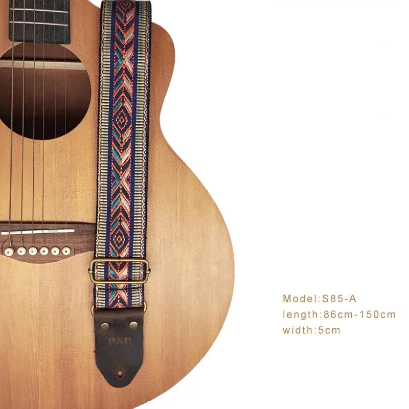 Description Picture 3 of itemNew Ethnic Style Jacquard Leather Guitar Strap for Folk Guitar Electric Acoustic Ukulele Bass Guitar Accessories