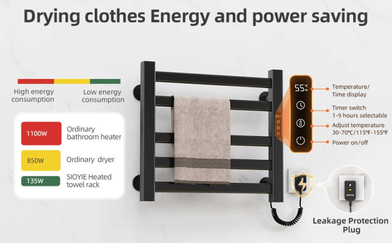 Description Picture 6 of itemSIOYIE Towel Warmer Bathroom Wall Mounted Electric Towel Drying, Heated Towel Rack with Timer And Temperature Control R308