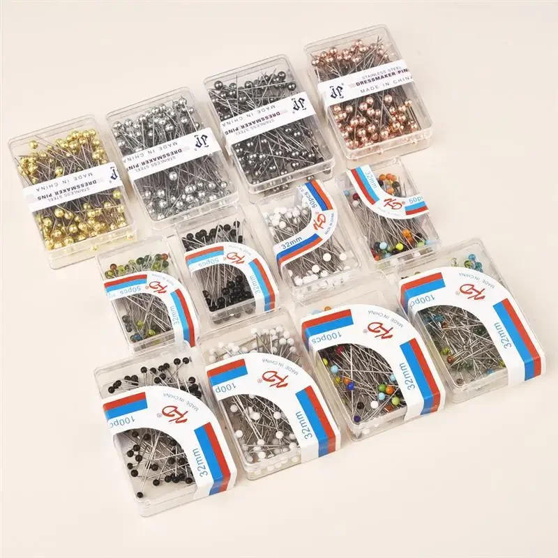 Description Picture 2 of itemNew Fashion Sewing Needles Colored Glass/Ceramics Head Bead Pin Stitch Knitting Needles Sewing Fixed DIY Safety Pin 32mm