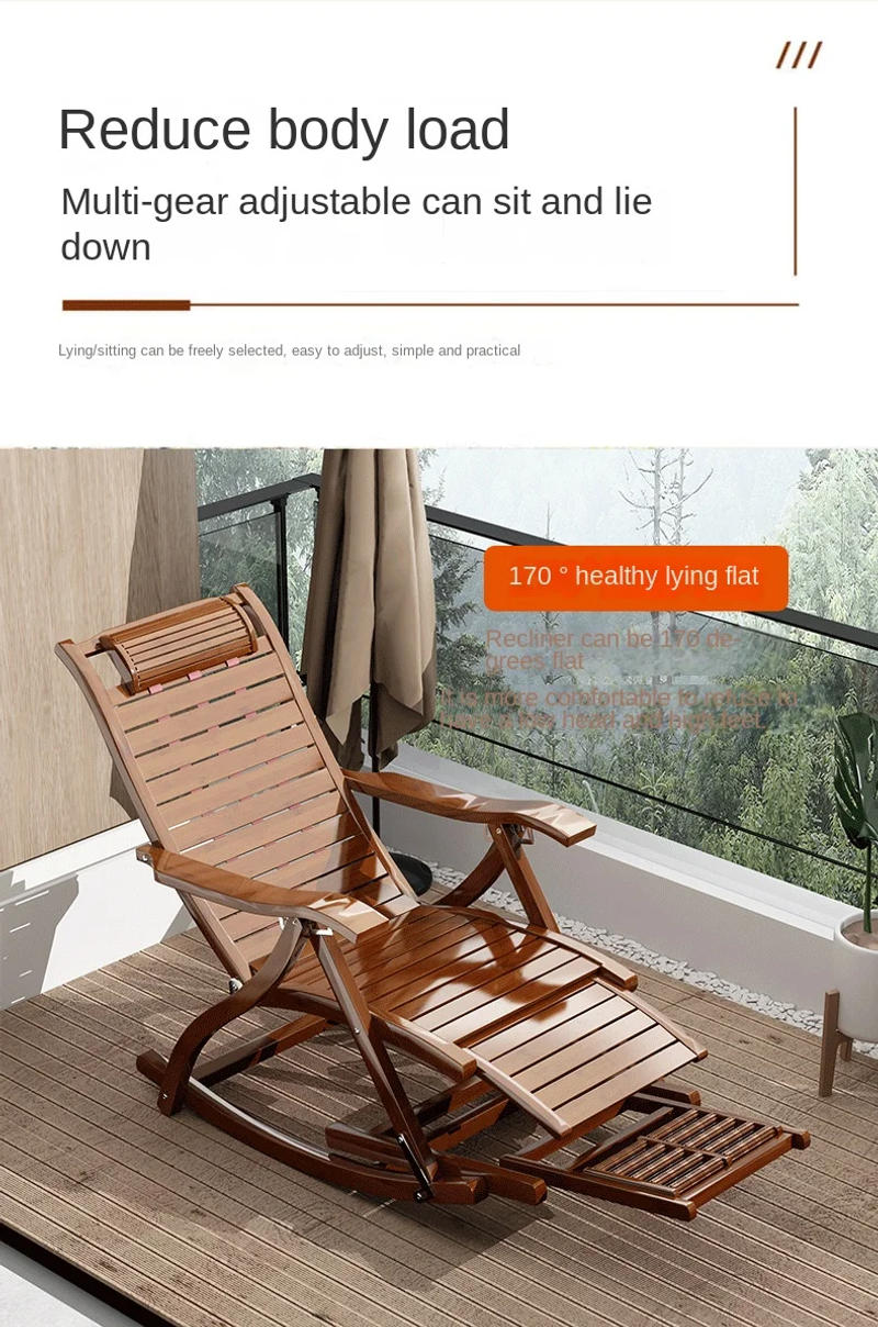 Description Picture 5 of itemFolding Rocking Chair Lazy Lunch Break Balcony Lazy Leisure Nap Bamboo Easy Chair For Home Use Sillon Plegable Katlanabilir