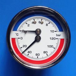 Professional Thermomanometer Temperature Pressure Gauges up to 120 ℃ & 10 Bar 1/8/1/4inch for Floor Heating Systems