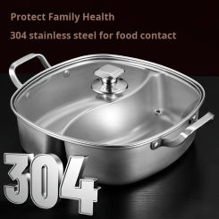 304 Stainless Steel 34cm Divided Hot Pots Fondue Chinese Soup Hotpots Induction Cooker Cooking Pot Twin Divided