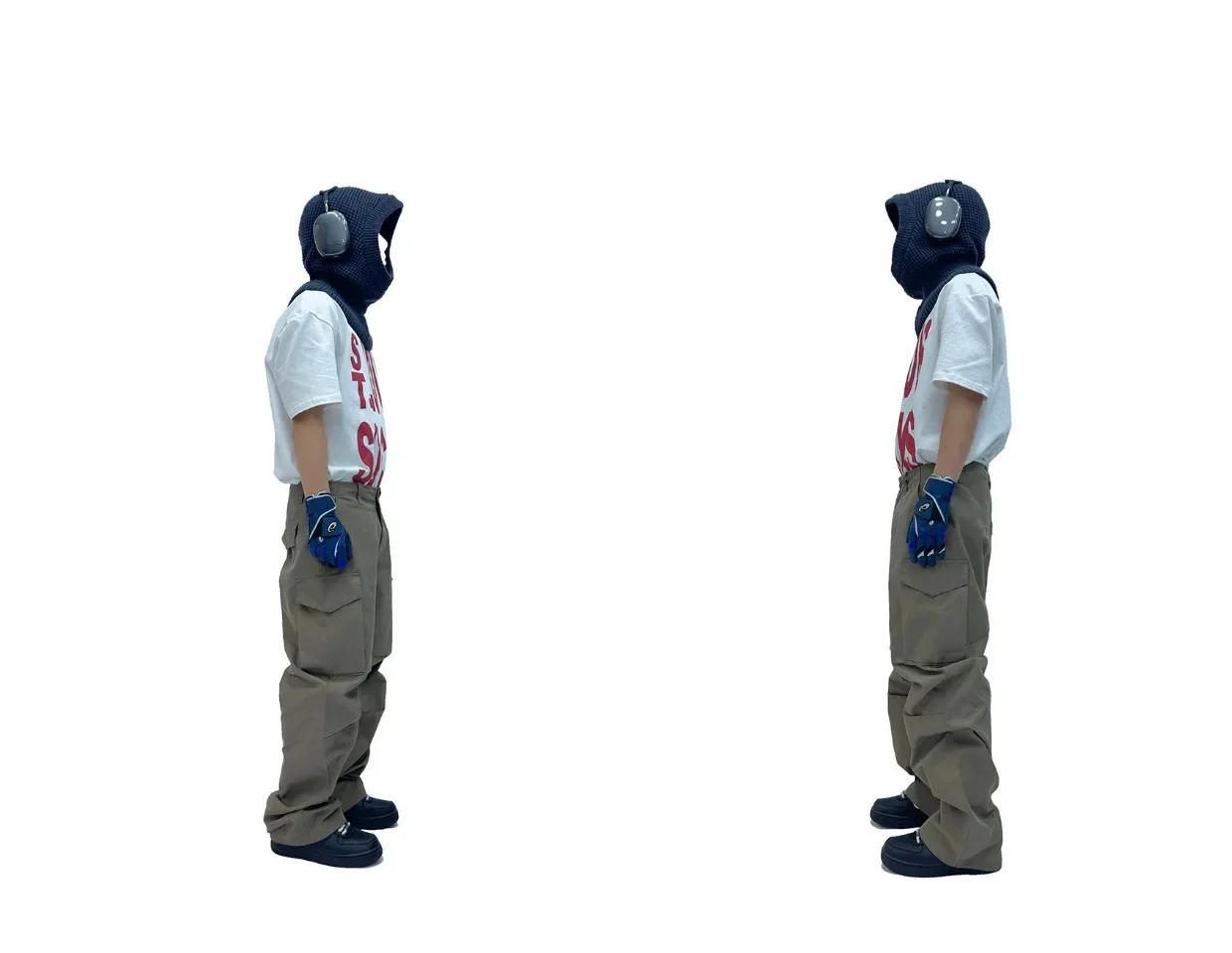 Description Picture 6 of itemGray Green Large Pocket Knee Double Pleated Design Loose Casual Straight Pants Men's Wrapping Washed Cargo Pants Outdoor Pants