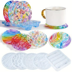 5 Pcs Resin Coasters Molds, 4 Pcs Unique Round Coasters Molds, Different Patterns Coasters Molds with Stands, Home Decorations