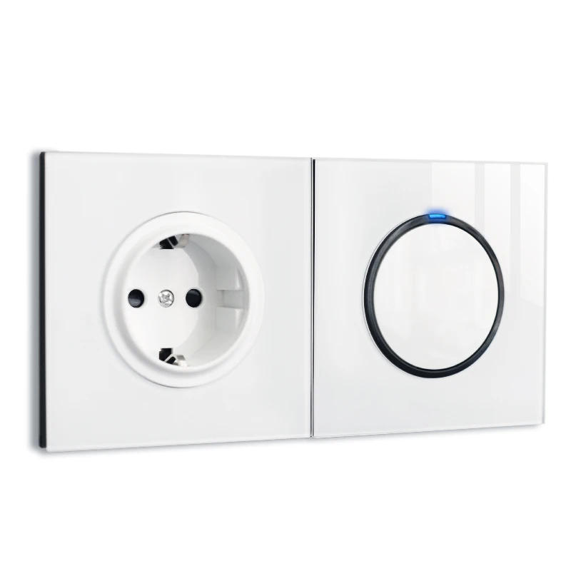 Description Picture 4 of itemEU France Power Socket White Glass Panel Light Switch With LED Indicator Wall Plug Lamp Light Switches TV RJ45 Electrical Outlet