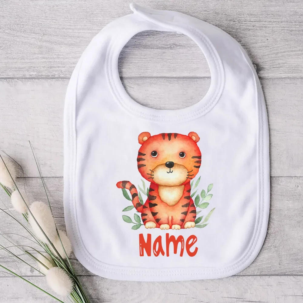 Description Picture 6 of itemPersonalised Baby Bibs Custom Animal with Name Boy Girl Cotton Bib Newborn Saliva Towel Dino Panda Print Bib Infant Shower Gifts