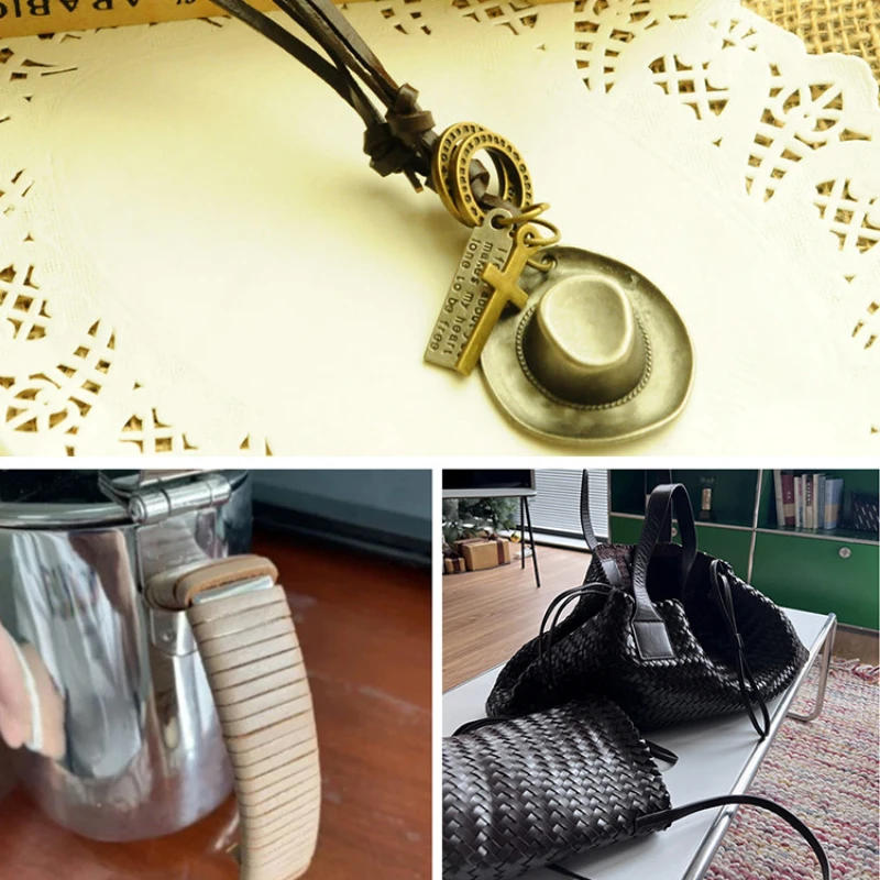 Description Picture 4 of item5 Yards Retro High Quality Genuine Leather Cord Round/Flat Strand Cow Leather Rope Fit Necklace Bracelets DIY Jewelry