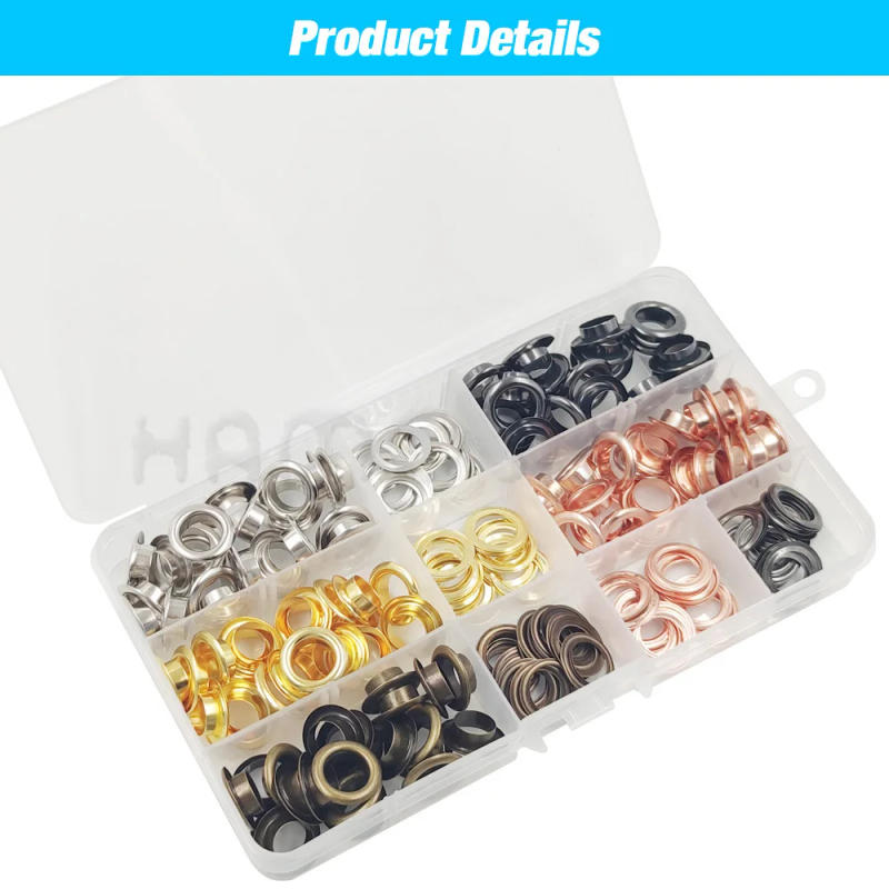 Description Picture 4 of item100 Sets 4mm Eyelet Metal Grommet Rings With Washer Punch Tool Kits For Leathercraft Shoes Bag Clothing Belt Hat Accessories