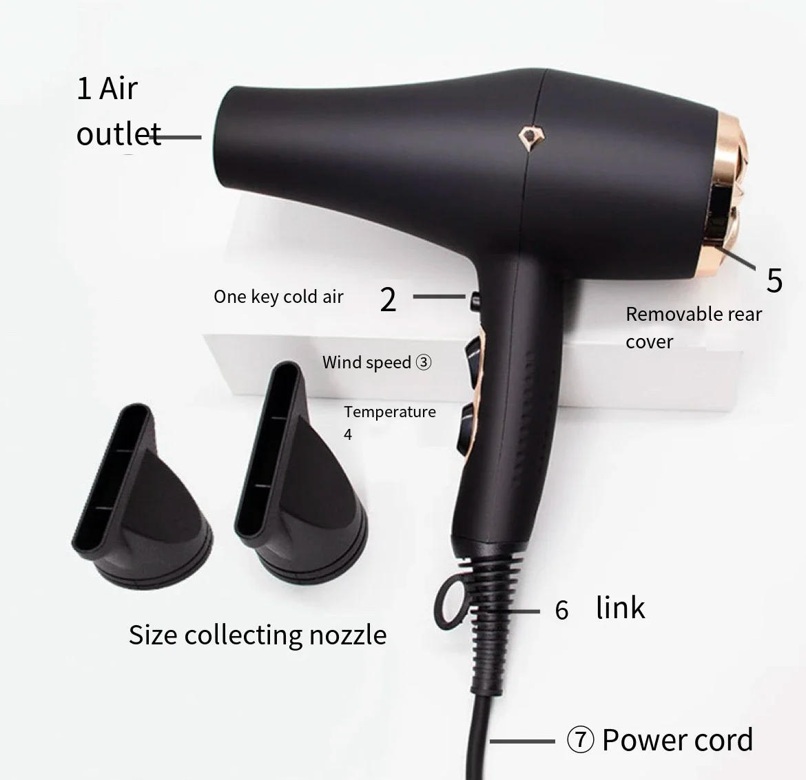 Description Picture 6 of itemProfessional 2200W High Power Hair Dryer Hair Salon Negative Ion Hair Care Blow Dryer Fast Drying Styling Tools